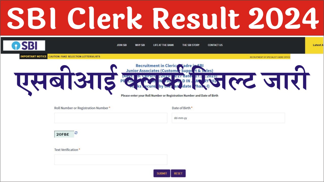 SBI Clerk Result 2024 एसबीआई बैंक क्लर्क भर्ती 8773 पदों का रिजल्ट जारी